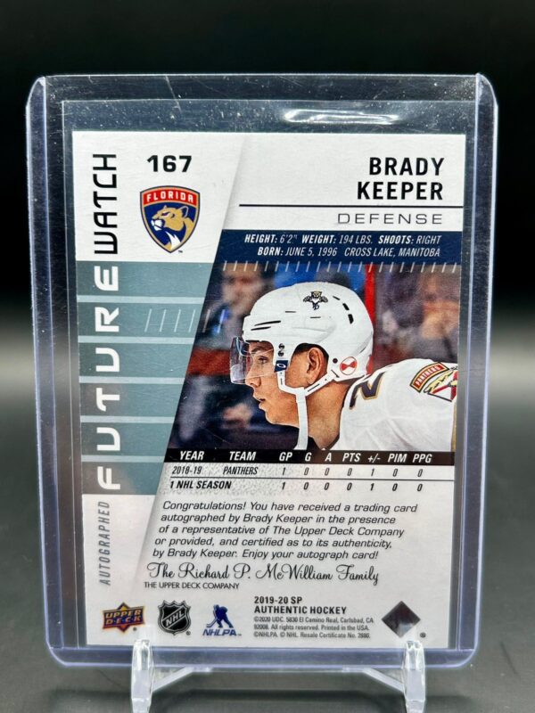 2019-20 Upper Deck SP Authentic Brady Keeper Future Watch Rookie Auto /999 #167 - Image 4