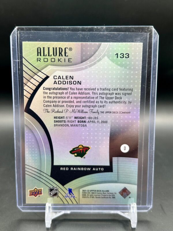 2021-22 Upper Deck Allure Red Rainbow Rookie Auto #133 Calen Addison – Minnesota Wild - Image 2