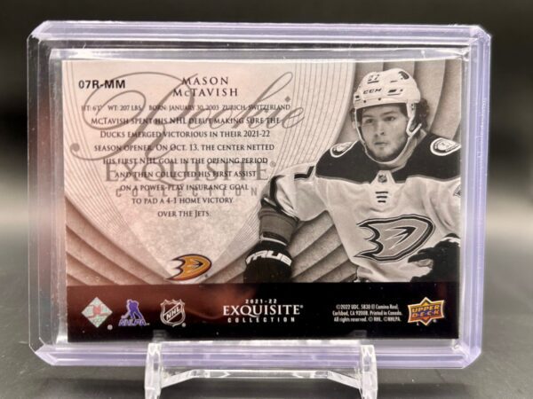 2021-22 Exquisite Collection Rookie Mason McTavish #07R-MM /299 – Anaheim Ducks - Image 2