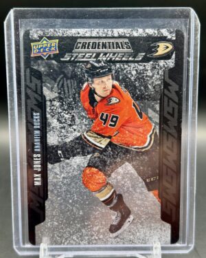 2019-20 Upper Deck Credentials Steel Wheels #SW-24 Max Jones rookie, Anaheim Ducks, metal card, mint