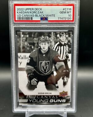 2022-23 Upper Deck Young Guns Black & White PSA 10 Kaedan Korczak #C116 Rookie Card Vegas Golden Knights