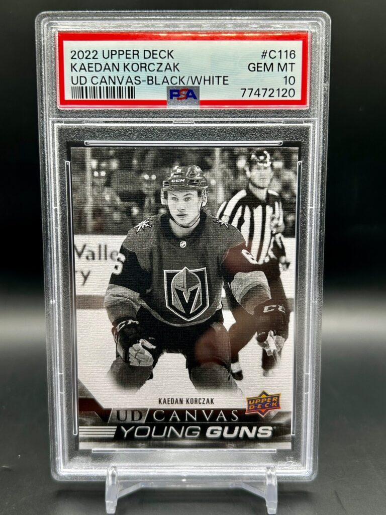2022-23 Upper Deck Young Guns Black & White PSA 10 Kaedan Korczak #C116 Rookie Card Vegas Golden Knights