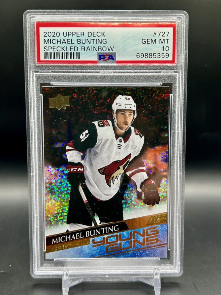 2020 Upper Deck Young Guns Speckled #727 Michael Bunting rookie card graded PSA 10