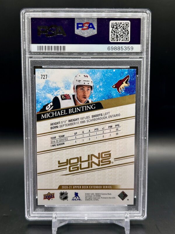 2020 Upper Deck Young Guns Speckled PSA 10 Michael Bunting #727 Rookie - Image 2