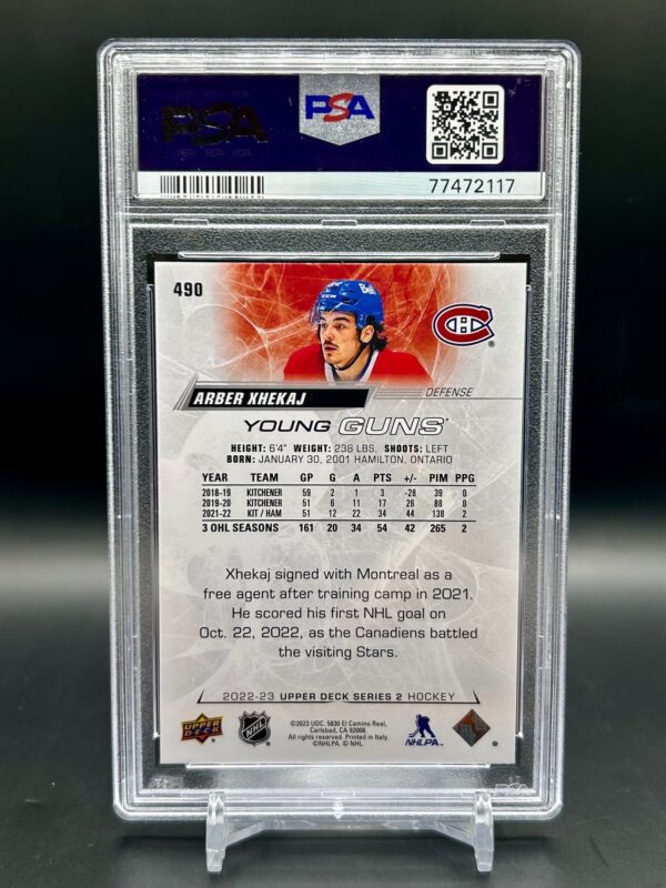 2022 Upper Deck Young guns Psa9 Arber Xhekaj #490 - Image 2
