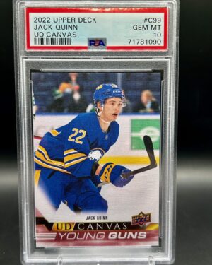 2022-23 Upper Deck Young Guns Canvas Jack Quinn rookie card #C99, PSA 10 GEM MINT, Buffalo Sabres, hockey collectible