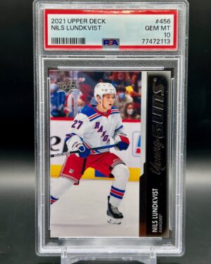 2021-22 Upper Deck Young Guns #456 Nils Lundkvist PSA 10 Rookie New York Rangers