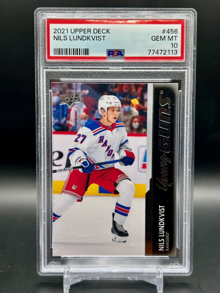 2021-22 Upper Deck Young Guns #456 Nils Lundkvist PSA 10 Rookie New York Rangers