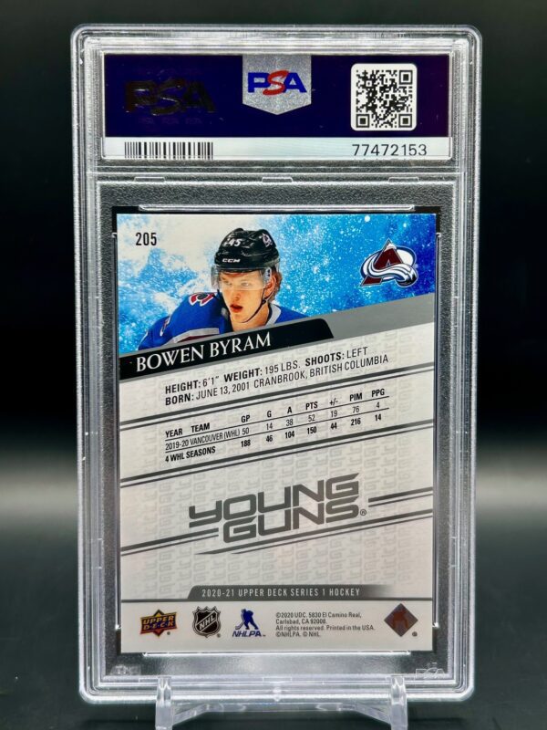 2020 Upper Deck Young Guns Psa10 Bowen Byram #205 - Image 2