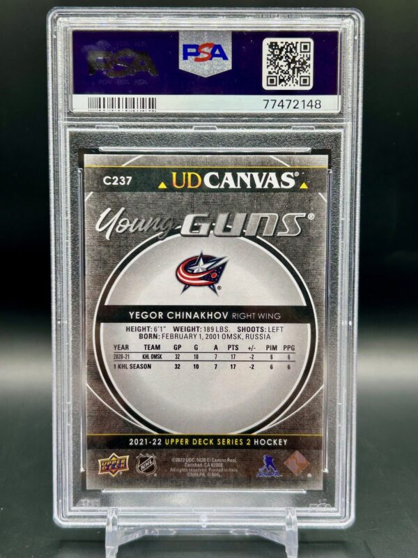 2021 Upper Deck Young Guns Canvas Black #C237 Yegor Chinakhov Rookie Card PSA 9 – Columbus Blue Jackets - Image 2