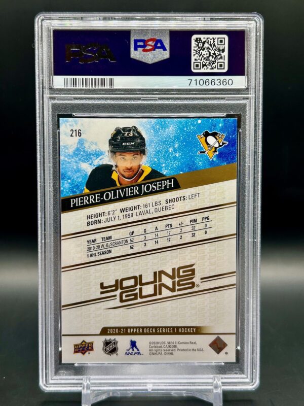 2020-21 Upper Deck Young Guns Silver Foil Pierre-Olivier Joseph #216 PSA 9 Rookie Card Pittsburgh Penguins - Image 2