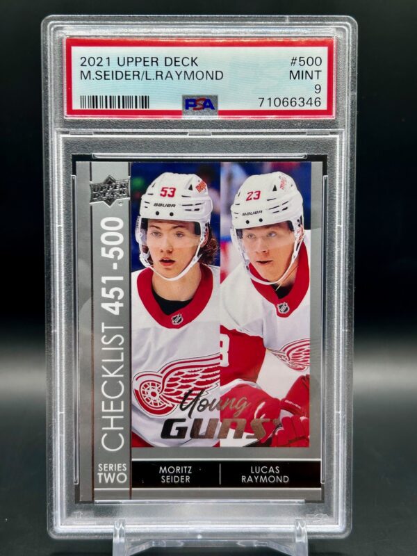 2021-22 Upper deck Young Guns Checklist Psa9 Moritz Seider/Lucas Raymond #500