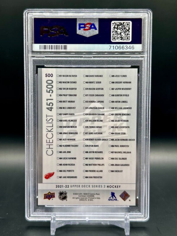 2021-22 Upper deck Young Guns Checklist Psa9 Moritz Seider/Lucas Raymond #500 - Image 2