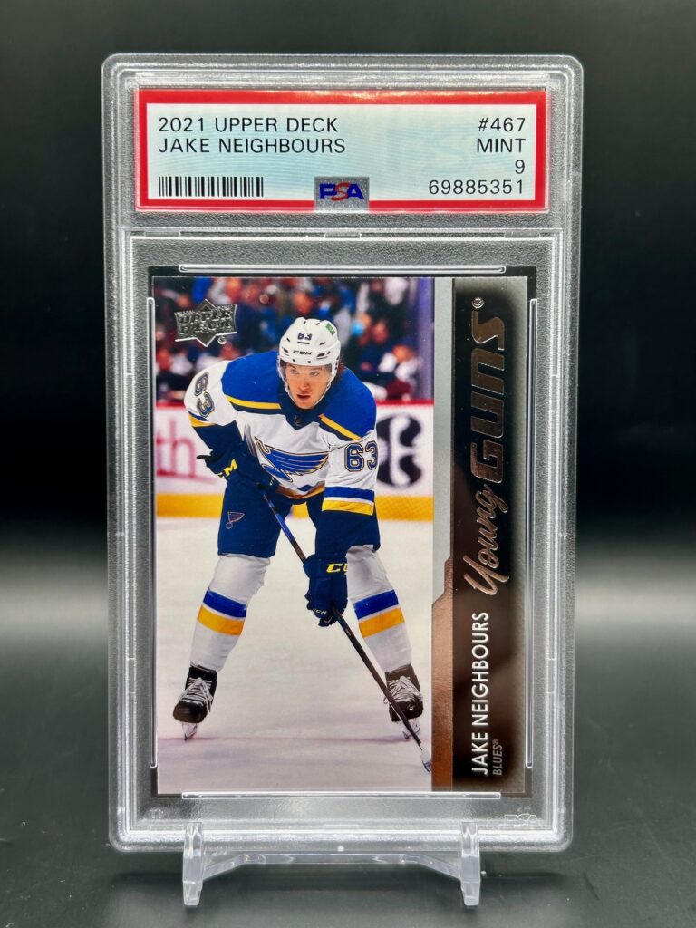 2021-22 Upper Deck Young Guns #467 Jake Neighbours PSA 9 Rookie St. Louis Blues