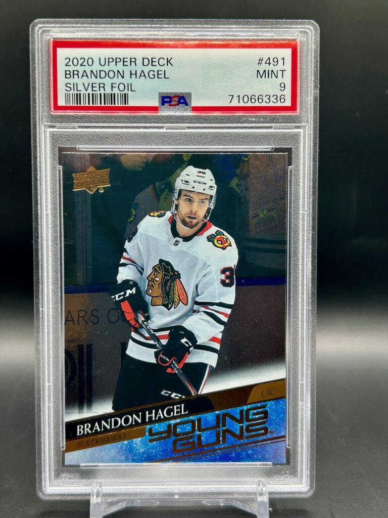 2020-21 Upper Deck Silver Foil Young Guns #491 Brandon Hagel PSA 9, Chicago Blackhawks