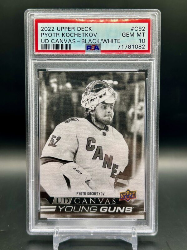 2022-23 Upper Deck Young Guns Canvas Black/White Pyotr Kochetkov #C92 PSA 10 hockey card front