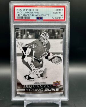 2022-23 Upper Deck Young Guns Black & White Canvas #C102 Jack LaFontaine PSA 10 Rookie Carolina Hurricanes