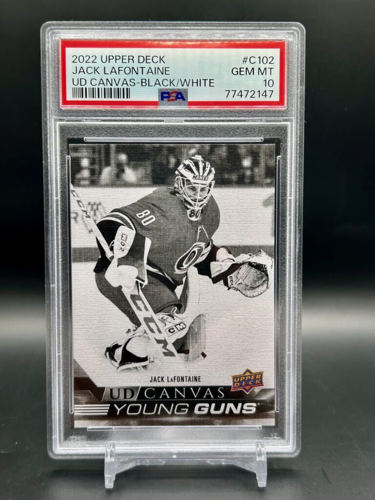 2022-23 Upper Deck Young Guns Black & White Canvas #C102 Jack LaFontaine PSA 10 Rookie Carolina Hurricanes