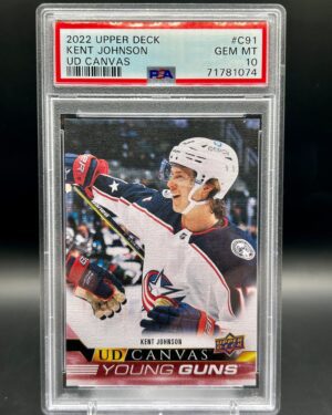 2022-23 Upper Deck Young Guns Canvas #C91 Kent Johnson PSA 10 Rookie Columbus Blue Jackets