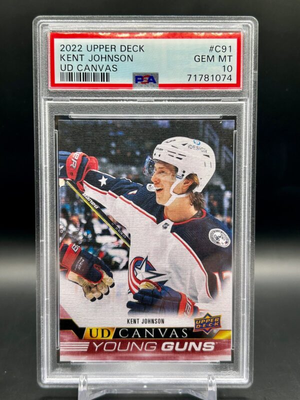 2022-23 Upper Deck Young Guns Canvas #C91 Kent Johnson PSA 10 Rookie Columbus Blue Jackets
