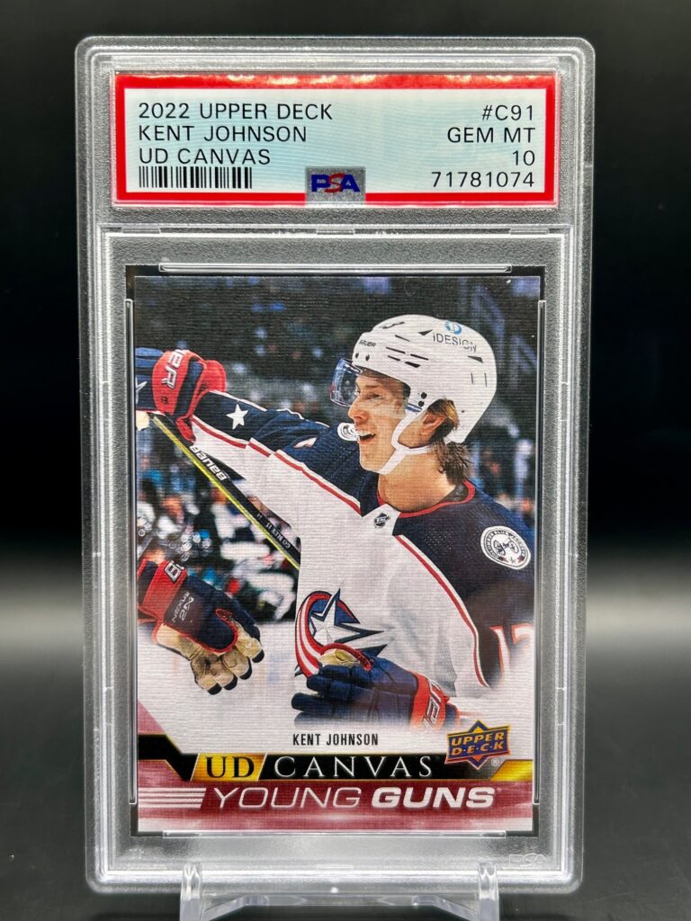 2022-23 Upper Deck Young Guns Canvas #C91 Kent Johnson PSA 10 Rookie Columbus Blue Jackets