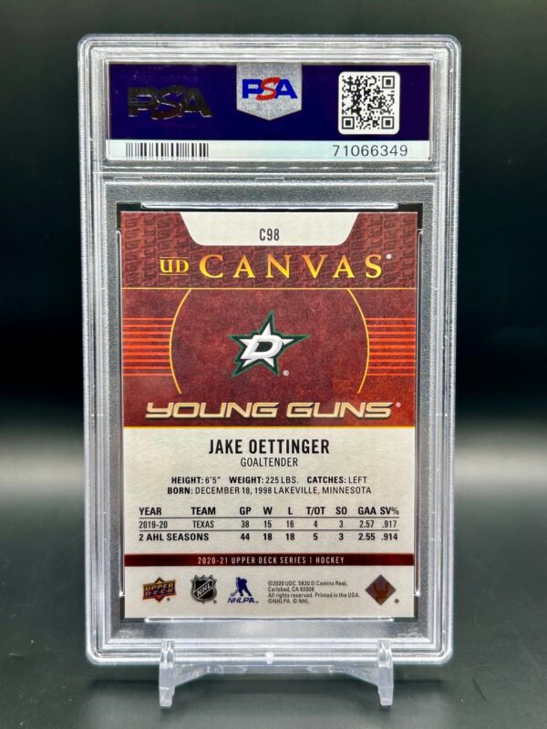 2020-21 Upper Deck Young Guns Canvas #c98 Jake Oettinger psa10 - Image 2