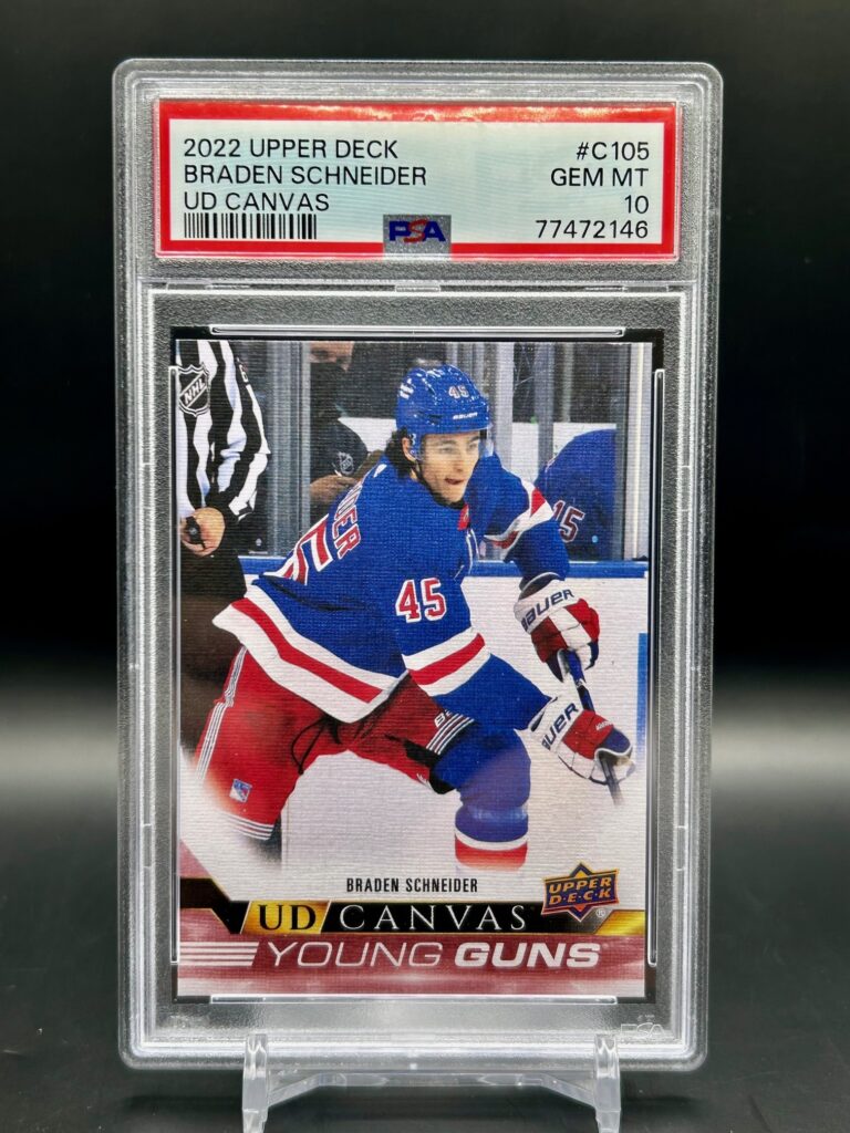 2022-23 Upper Deck Young Guns Canvas #C105 Braden Schneider PSA 10 Rookie New York Rangers