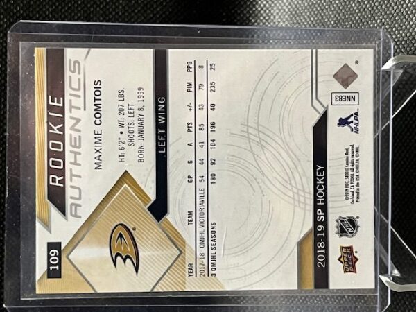 2018-19 UD SP Authentic Rookie Authentics Maxime Comtois #109 - Image 2