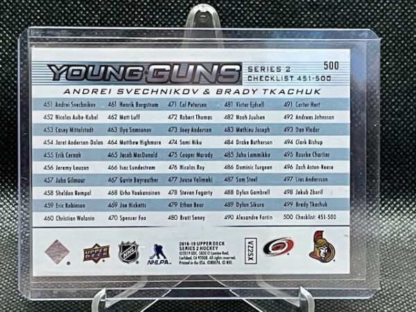 2018-19 Upper Deck Series 2 Young Guns Checklist Svechnikov / Tkachuk #500 - Image 2