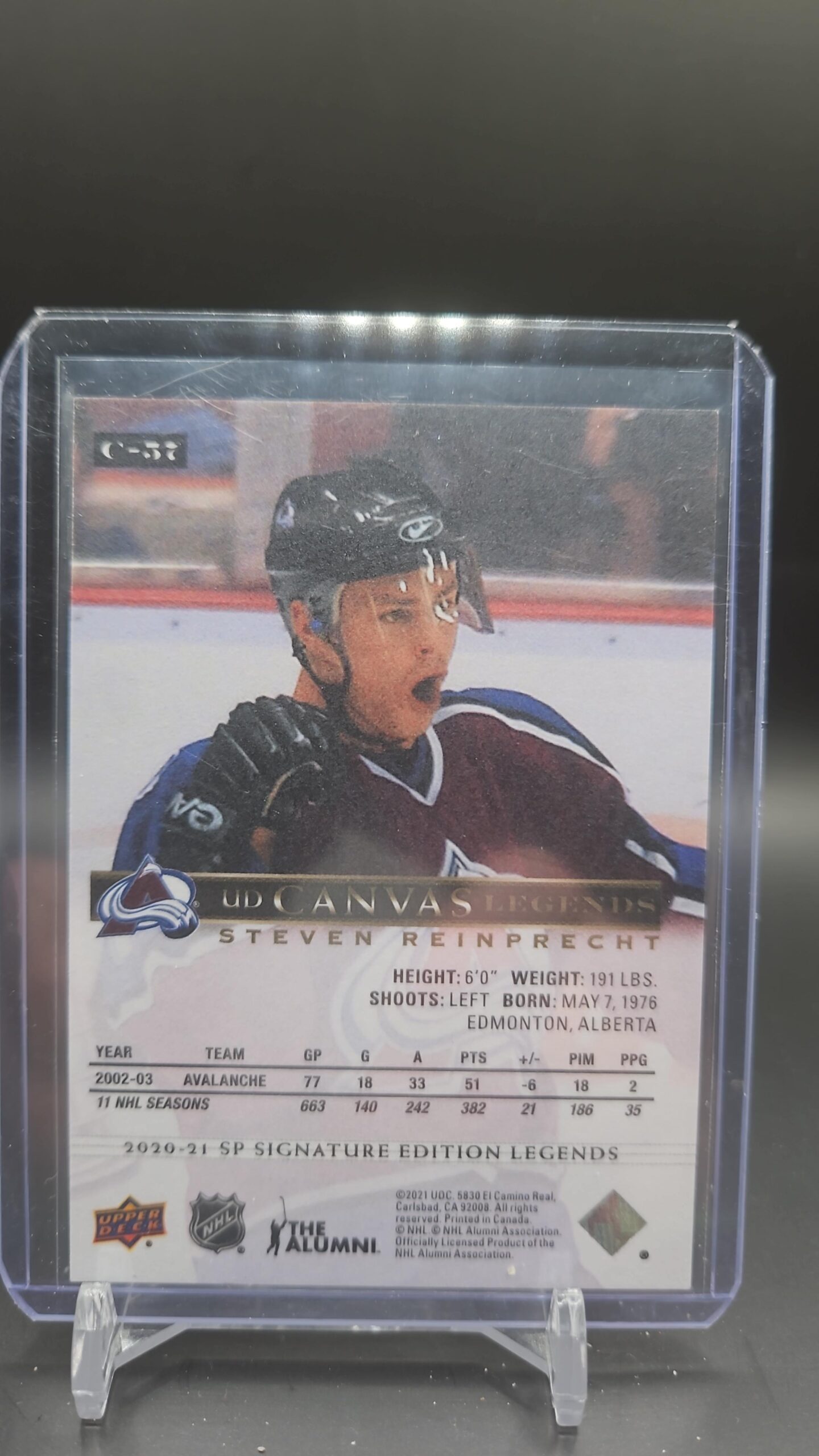 Steven Reinprecht NHL CARD 2020-21 SP Signature Edition Legends UD Canvas #C-57 - Image 2