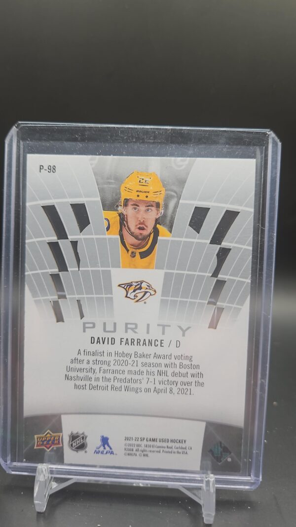 2022-23 SP Game Used Purity David Farrance Nashville Predators #P-98 - Image 2