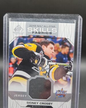 2018-19 Upper Deck SP Game Used All-Star Skills Fabrics card #AS-SC featuring Sidney Crosby of the Pittsburgh Penguins, an authentic game-used memorabilia card highly sought after by NHL collectors.