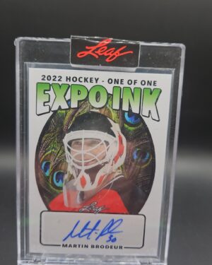 Martin Brodeur 2022 Hockey Expo Ink 1/1 Peacock Background autograph card