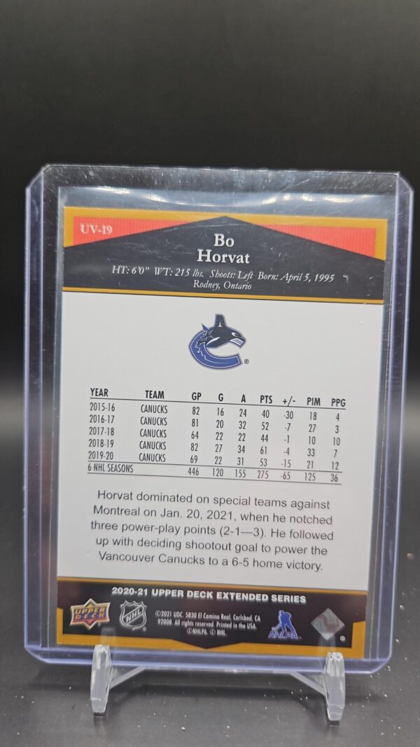 2020-21 Upper Deck Extended Series Ultimate Victory Gold /25 Bo Horvat #UV-19 Vancouver Canucks - Image 2
