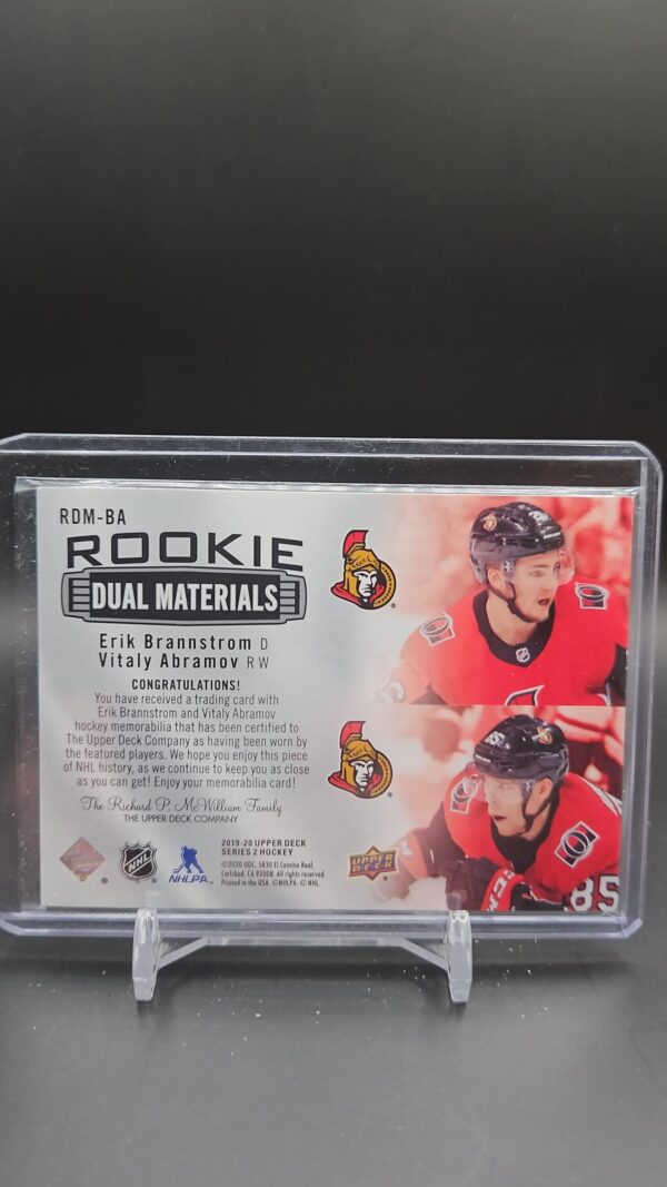 2019 Upper Deck Series 2 Rookie Dual Materials #RDM-BA Erik Brannstrom Abramov - Image 2