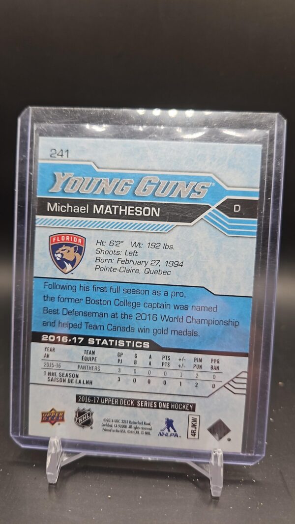 2016-17 Upper Deck Hockey Series 1 Young Guns Michael Matheson #241 - Image 2