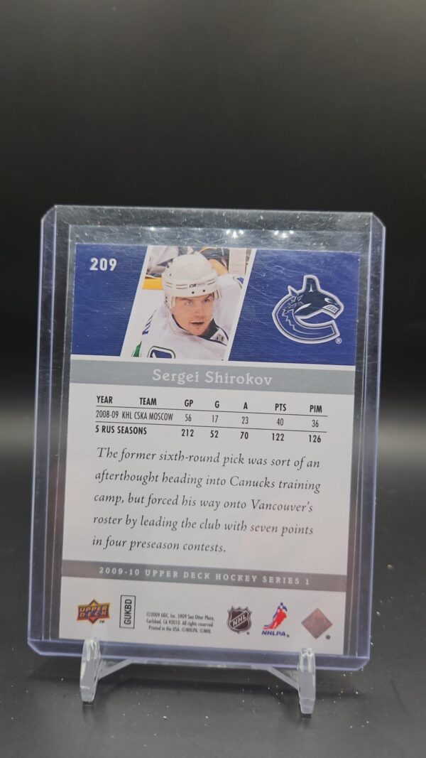 2009-10 Upper Deck Young Guns Sergei Shirokov #209 Vancouver - Image 2