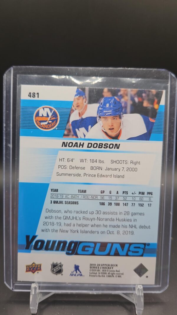 2019-20 Upper Deck Series 2 Young Guns Card # 481 Noah Dobson - Image 2