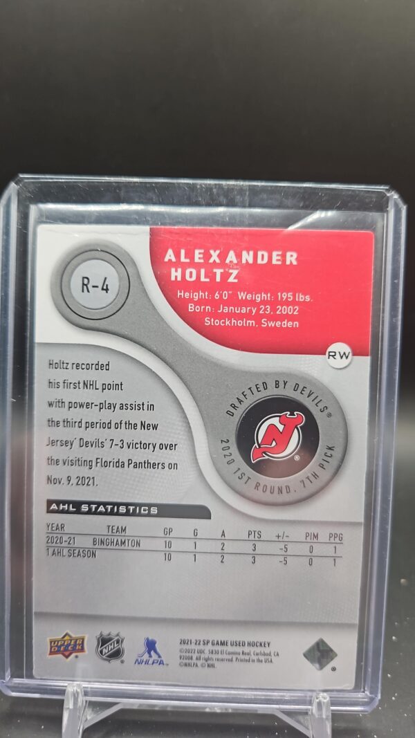 2021-22 Upper Deck SP Game Used Authentic Rookies Alexander Holtz #R-4 /999 - Image 2