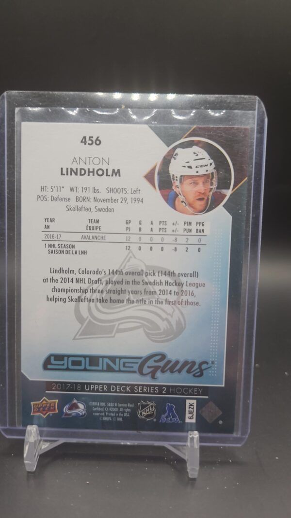 2017-18 Anton Lindholm Upper Deck Young Guns COLORADO - Image 2