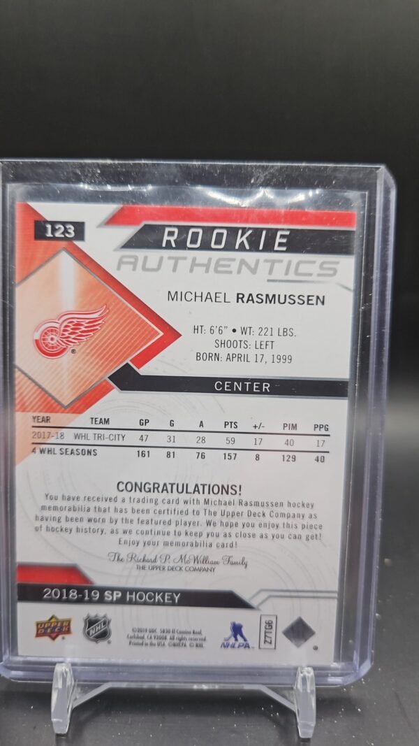 2018-19 SP Rookie Authentics Jerseys Michael Rasmussen #123 Rookie RC - Image 2