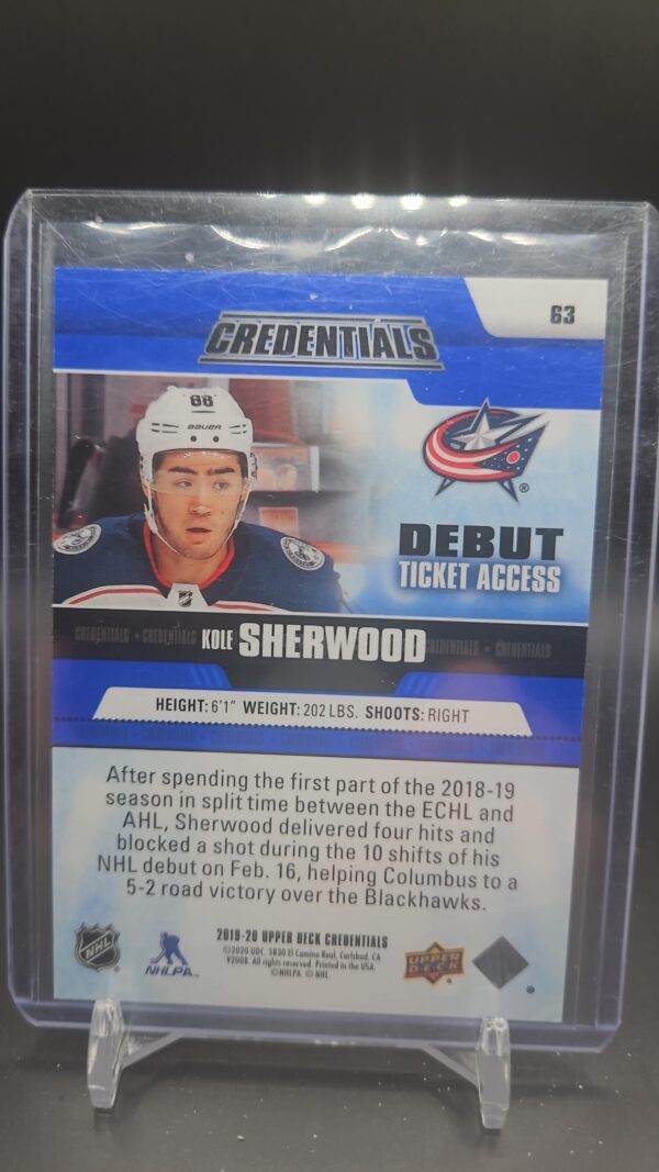 2019-20 Credentials Debut Ticket Access /999 Kole Sherwood #63 - Image 2