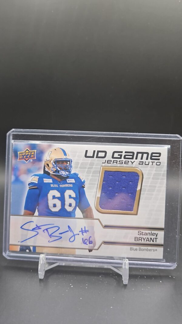 2021 Upper Deck CFL Game Jersey Auto Stanley Bryant #UDA-SB card front, Winnipeg Blue Bombers