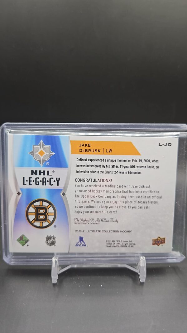 2021 Upper Deck Ultimate Collection Hockey NHL Legacy Jake DeBrusk /10 L-JD - Image 2