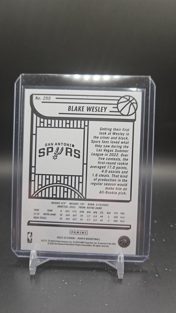2022-23 NBA Hoops #255 Blake Wesley PURPLE Rookie Card RC San Antonio Spurs - Image 2