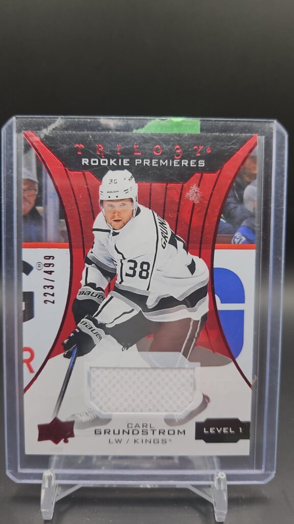 Carl Grundstrom 2019-20 Upper Deck Trilogy Premieres Level 1 Red Foil #71 rookie card