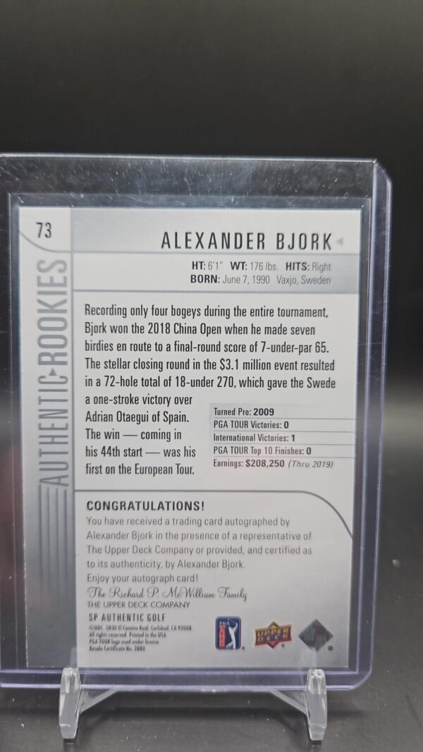 2021 SP Authentic Rookies Auto #73 Alexander Bjork Auto /799 Upper Deck - Image 2