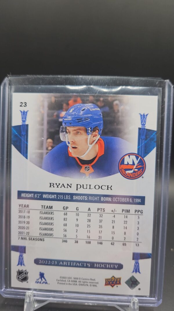 2022-23 Upper Deck Artifacts Blue Steel Ryan Pulock /85 - Image 2