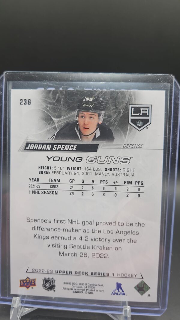 2022-23 Upper Deck Series 1 Young Guns #238 Jordan Spence - Image 3