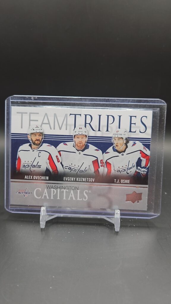 2019-20 Upper Deck Hockey Series 1 Team Triples #TT-1 card featuring Ovechkin, Kuznetsov, Oshie, mint condition